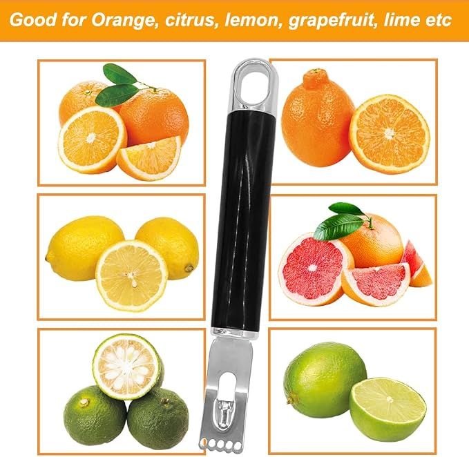 Channel Knife, 2 in 1 Lemon Peeler Zester Cocktail Garnish Citrus Zester 5 Baldes Ultra Sharp Lemon Rind Twist Peeler Stainless Steel Bar Tool Professional Grade Bar Accessory (Sliver)