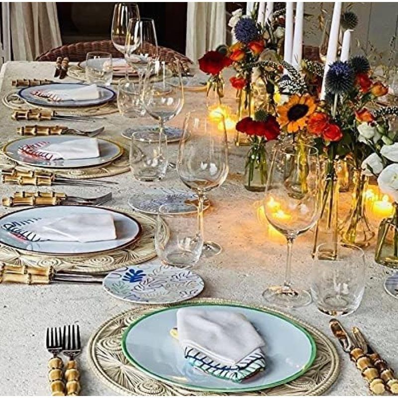 5-Pieces Bamboo Silverware Set, Natural Bamboo Handle Flatware, Cutlery and Utensils Set, Stainless Steel,Dinnerware