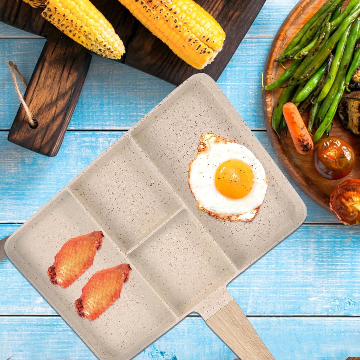 Nonstick Divided Breakfast Grill Pan 4-In-1 Versatile Square Big Grill Skillet for Indoor Cooking