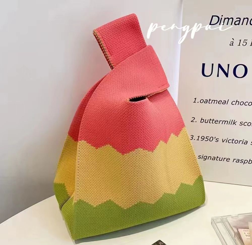 Women's Knit Wrist Bag, Fashionable and Minimalist Small Handbag, Portable Canvas Bag, Suitable for Shopping, Work, School