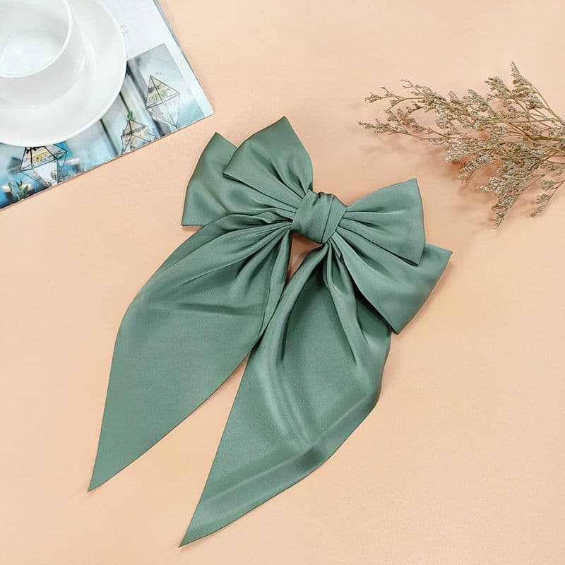 Hair Bows Silky Satin 3 Piece Big Hair Bows Oversized Long Tail White