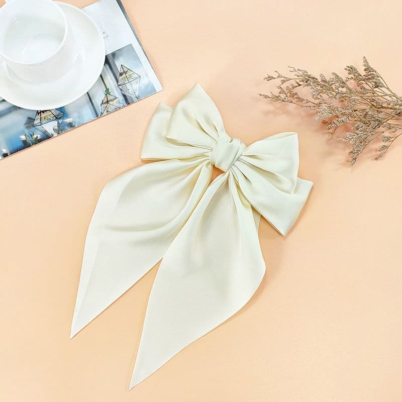 Hair Bows Silky Satin 3 Piece Big Hair Bows Oversized Long Tail White