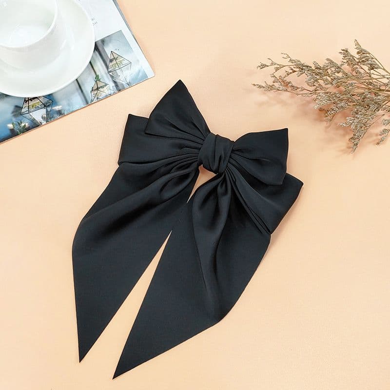 Hair Bows Silky Satin 3 Piece Big Hair Bows Oversized Long Tail White
