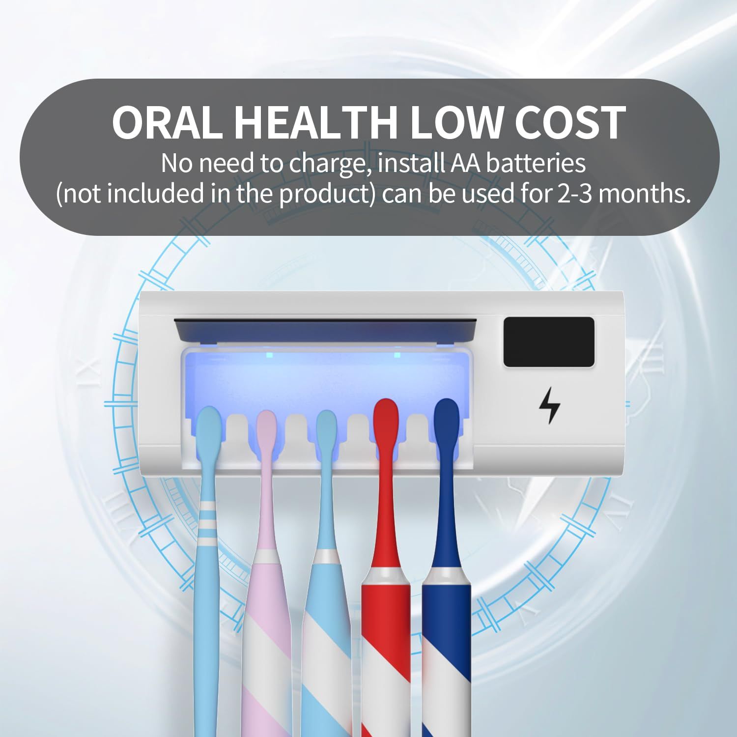 Bathroom Toothbrush Holder - Wall Mounted Toothbrush for Bathroom-12000mAh Rechargeable Bathroom 5 Toothbrush Holder Slot