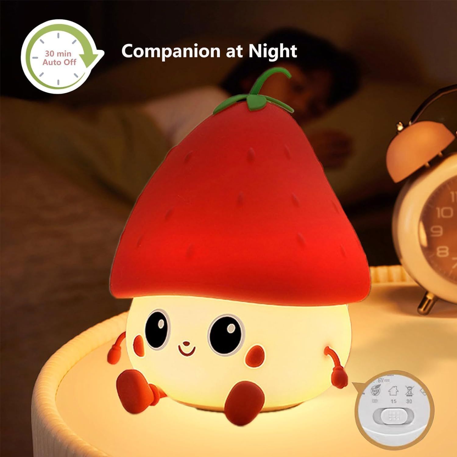 Cute Strawberries Night Light,Cute Night Light Kids Night Light, for Bedroom,Kids Lamp Kawaii Room Decor Cute Gifts（Red）