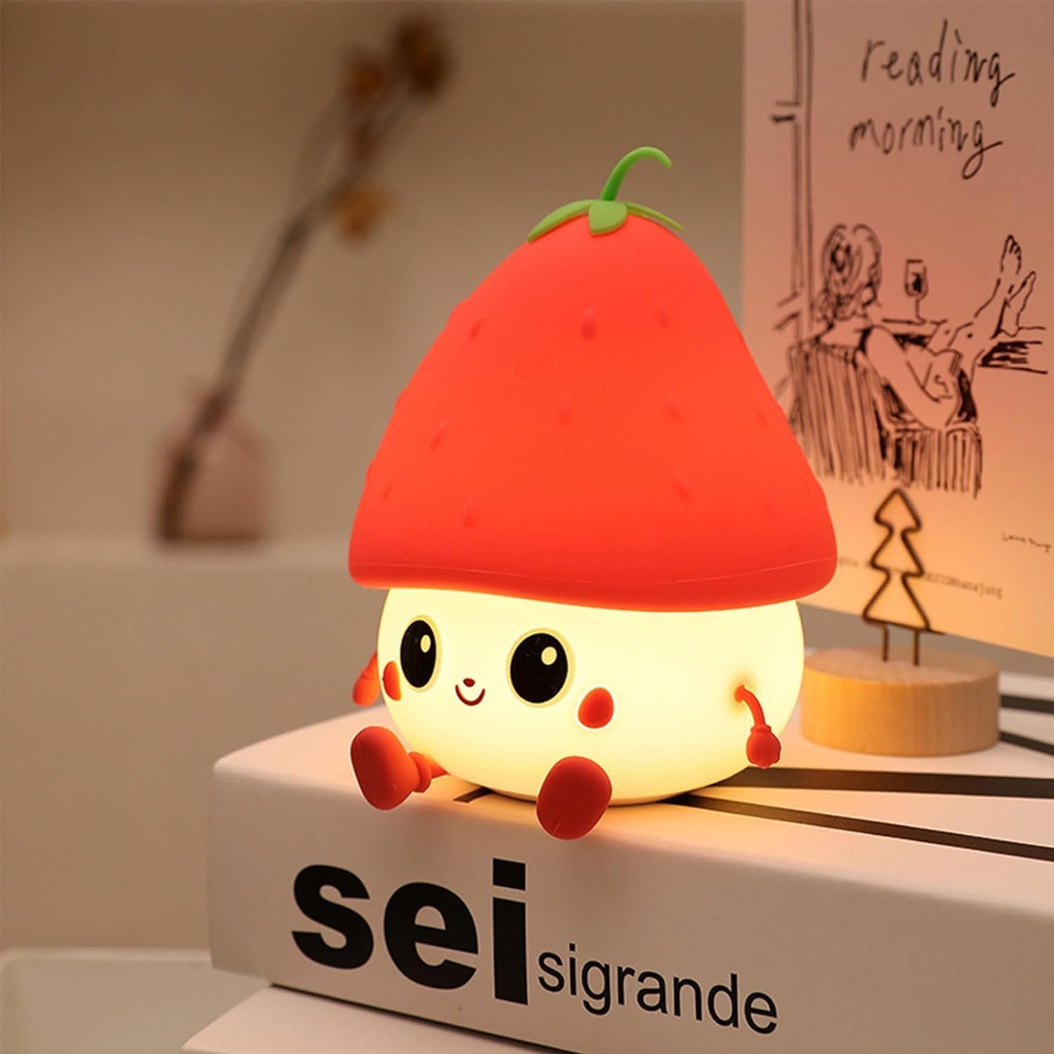 Cute Strawberries Night Light,Cute Night Light Kids Night Light, for Bedroom,Kids Lamp Kawaii Room Decor Cute Gifts（Red）