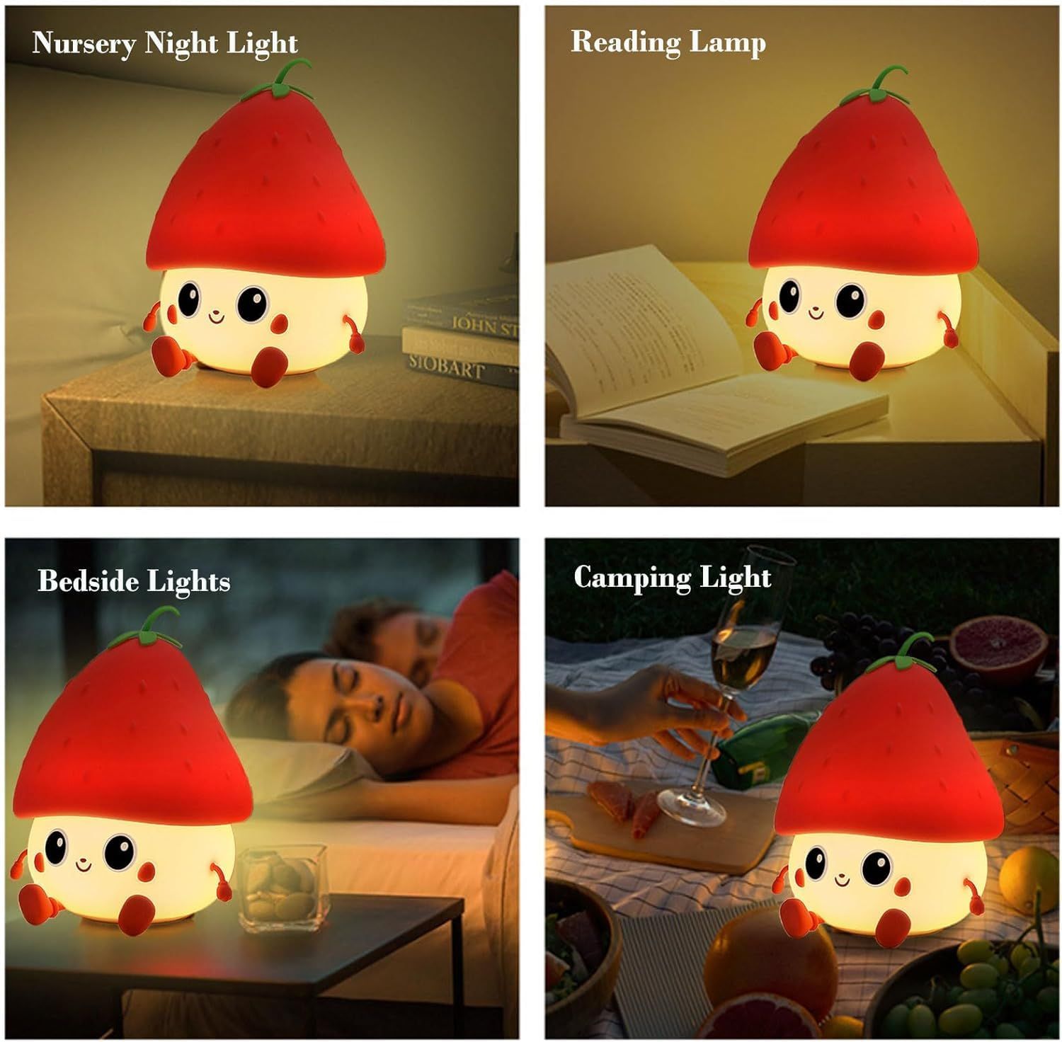 Cute Strawberries Night Light,Cute Night Light Kids Night Light, for Bedroom,Kids Lamp Kawaii Room Decor Cute Gifts（Red）