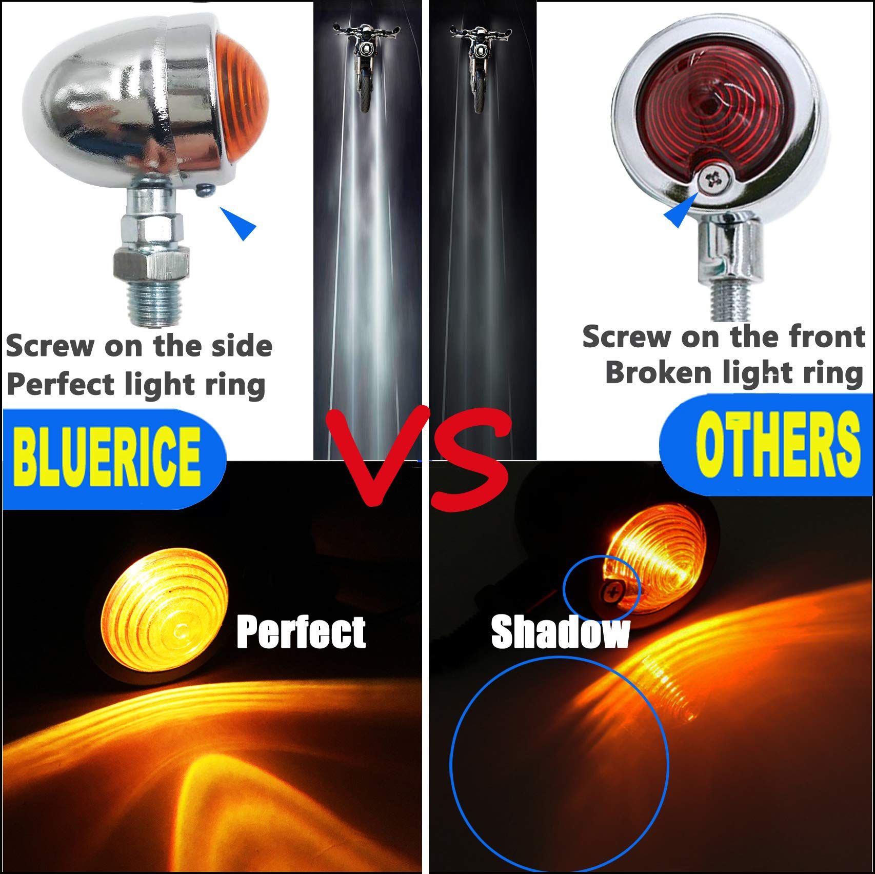 Universal Motorcycle Turn Signals Bullet Blinker Indicator Lights Amber Lamp Light for Chopper (1 PAIR) (SILVER)