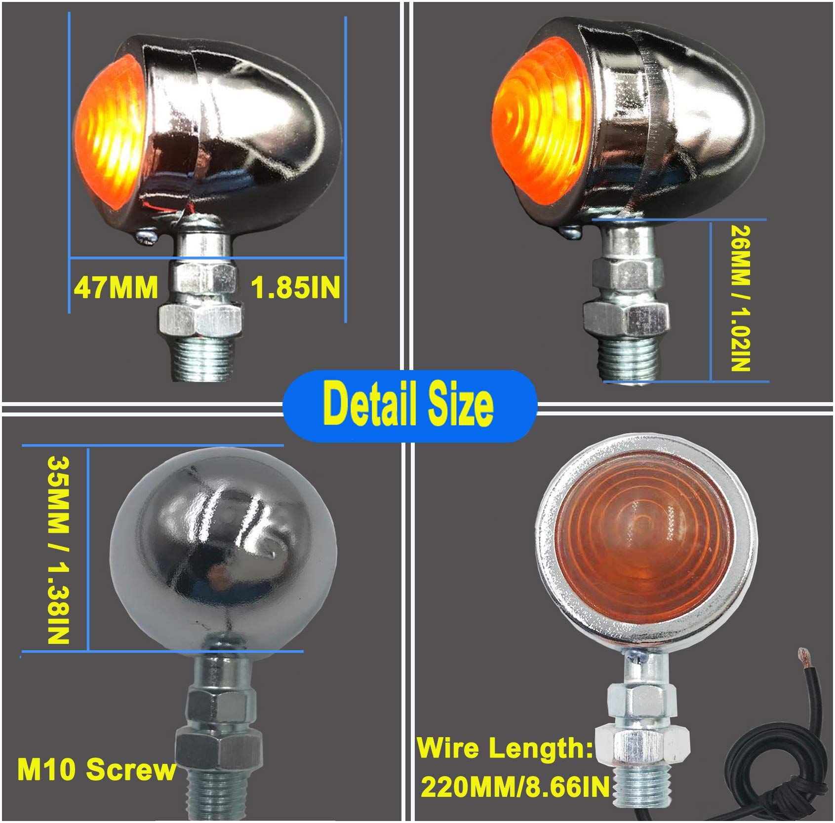 Universal Motorcycle Turn Signals Bullet Blinker Indicator Lights Amber Lamp Light for Chopper (1 PAIR) (SILVER)