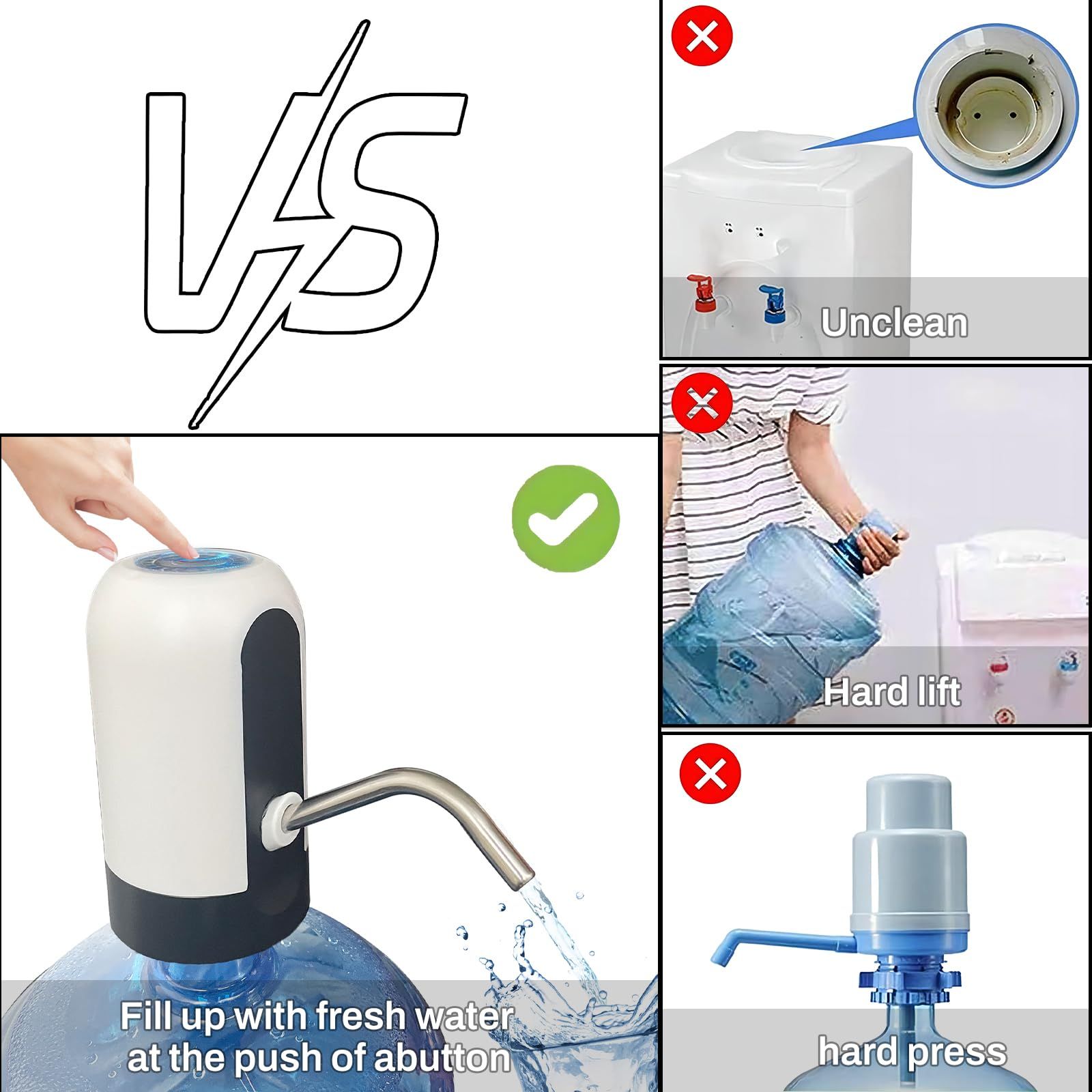 Water Dispenser for 5 Gallon Bottle,Portability Electric Water Pump with USB Data Cable,White Automatic Drinking Water Bottle Pump