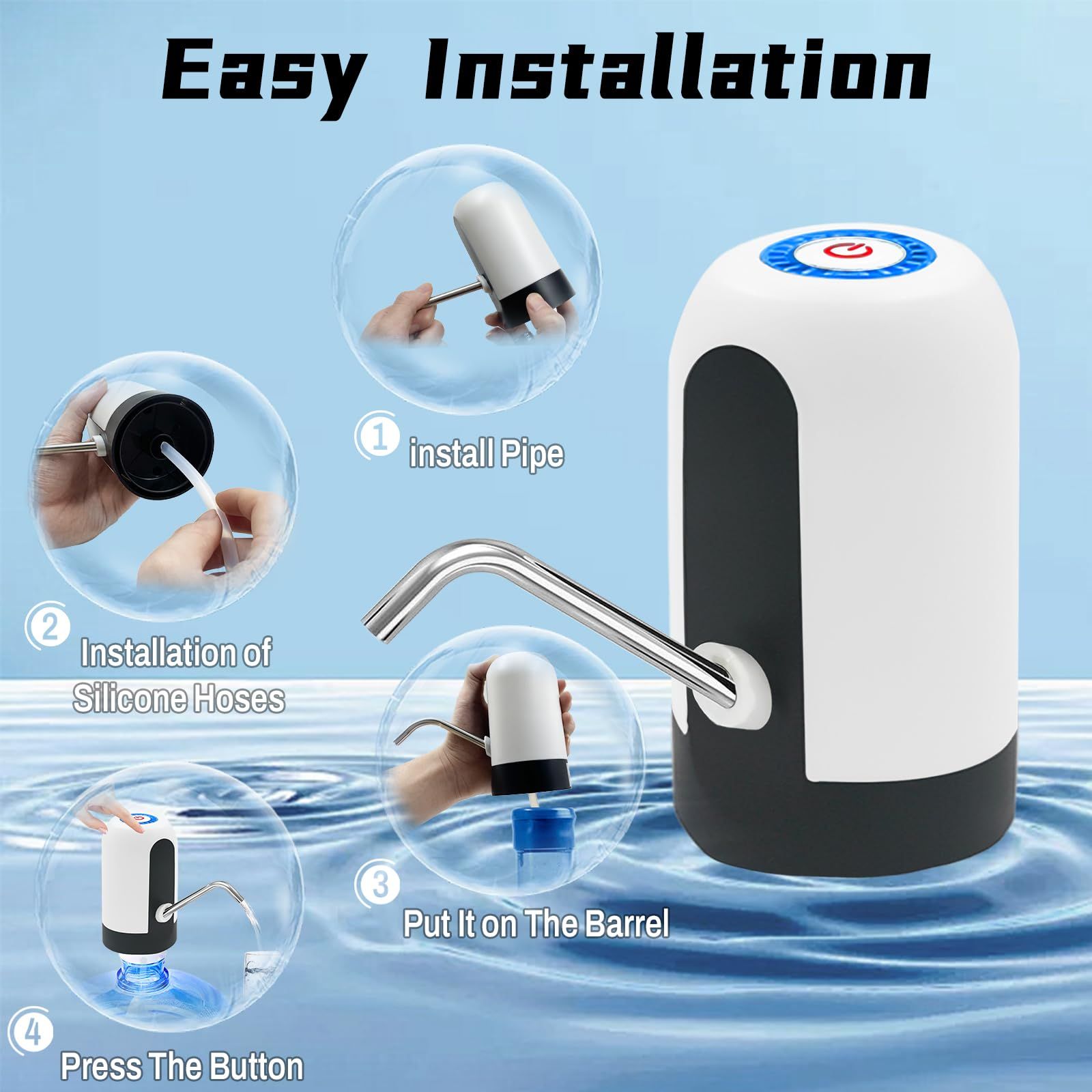 Water Dispenser for 5 Gallon Bottle,Portability Electric Water Pump with USB Data Cable,White Automatic Drinking Water Bottle Pump
