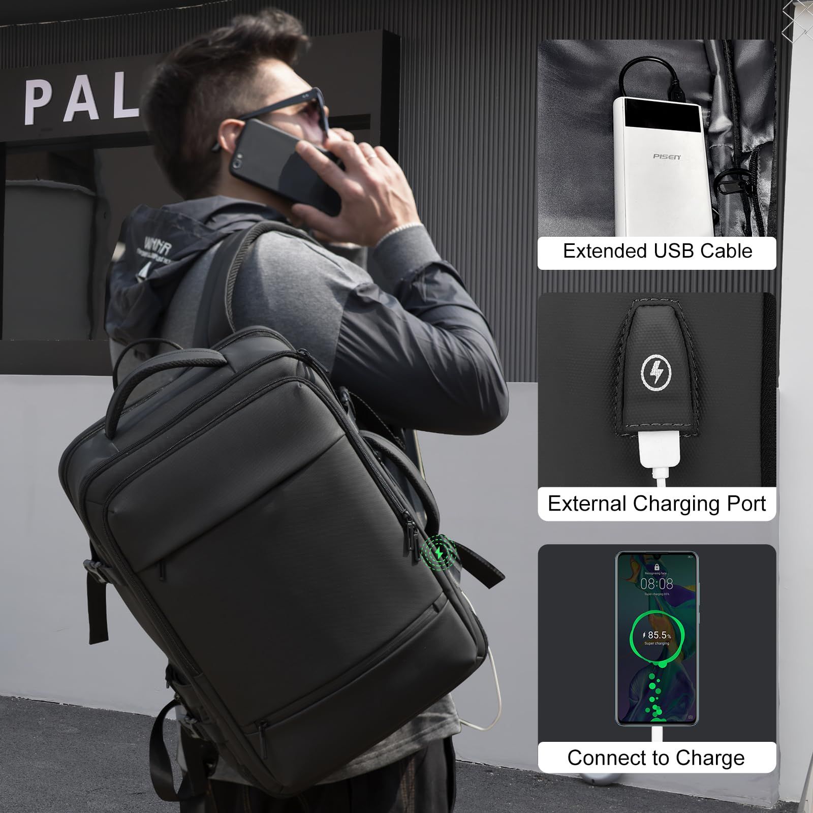 Large Carry On Backpack, 40L Expandable USB Backpack, 17.3” Laptop Backpack for Men Airline Approved Travel Business Weekender Bag