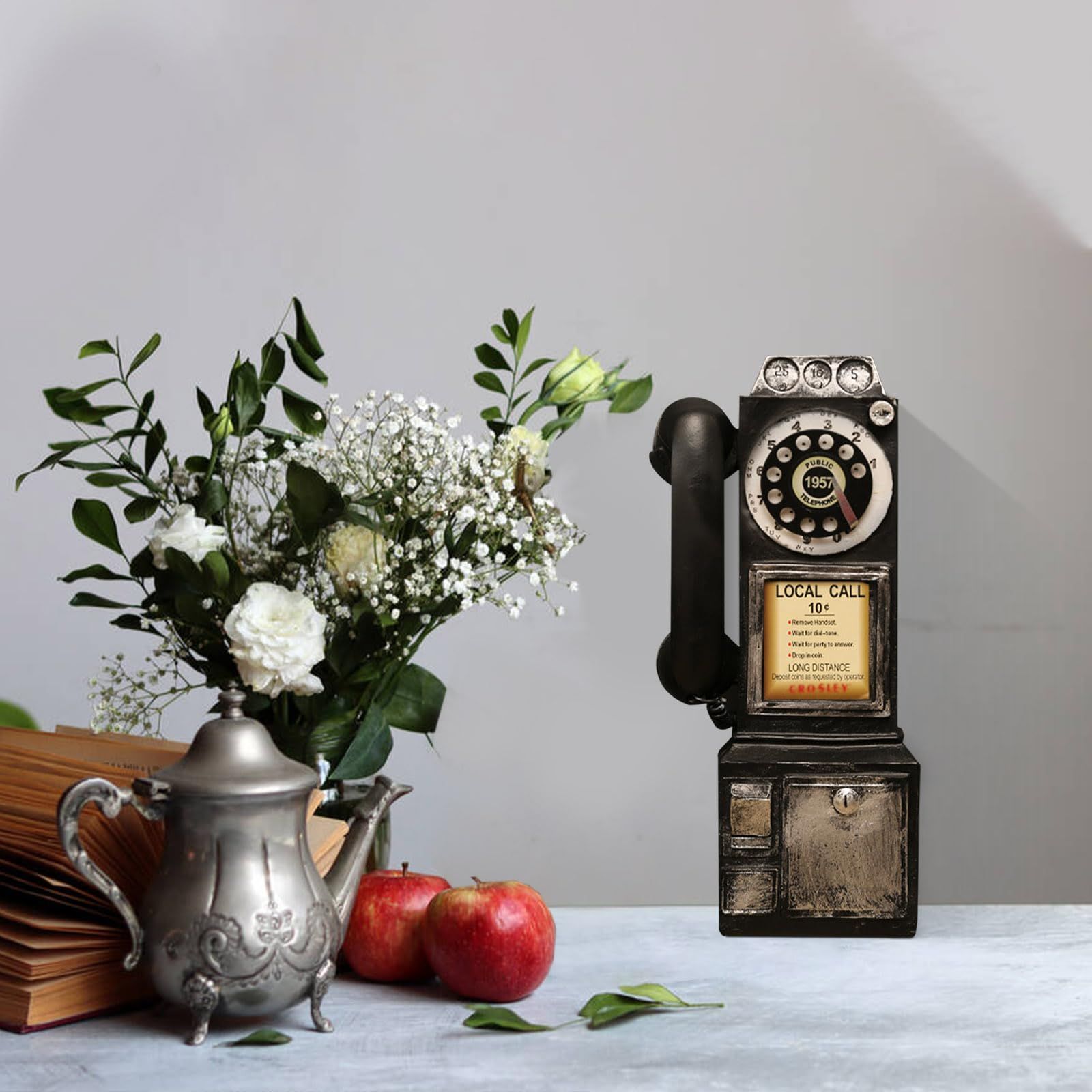 Vintage Telephone Model - L 3.74" x W 2.95" x H11.4 Black Antique Landline Phone Props Old-Fashioned Resin Wall Decoration Rotary