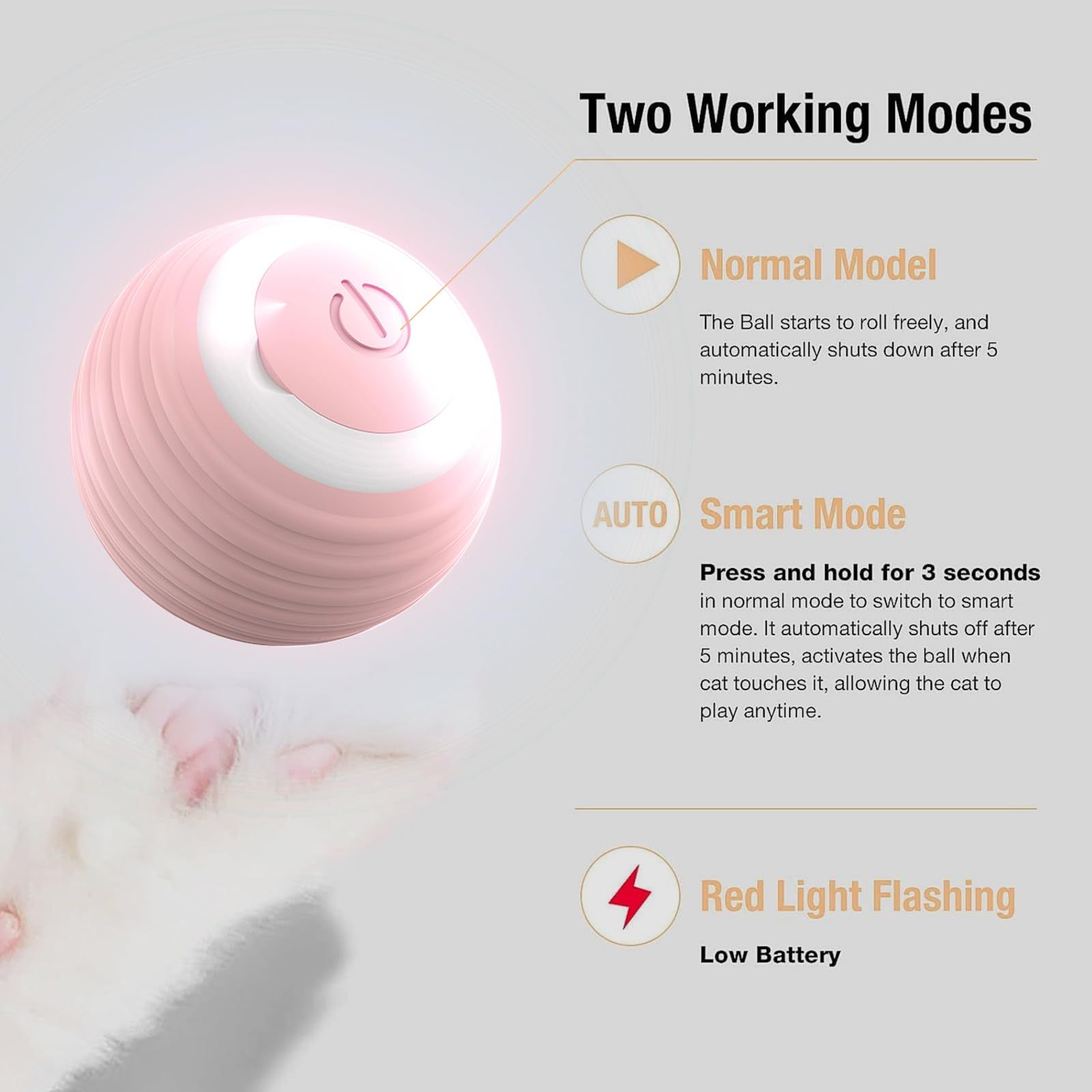 Interactive Cat Toy Ball,2pcs Automatic Cat Toy, Smart Ball cat Toy for Indoor Cat Kitten,cat Toys Gift for Your Kitty (Pink)