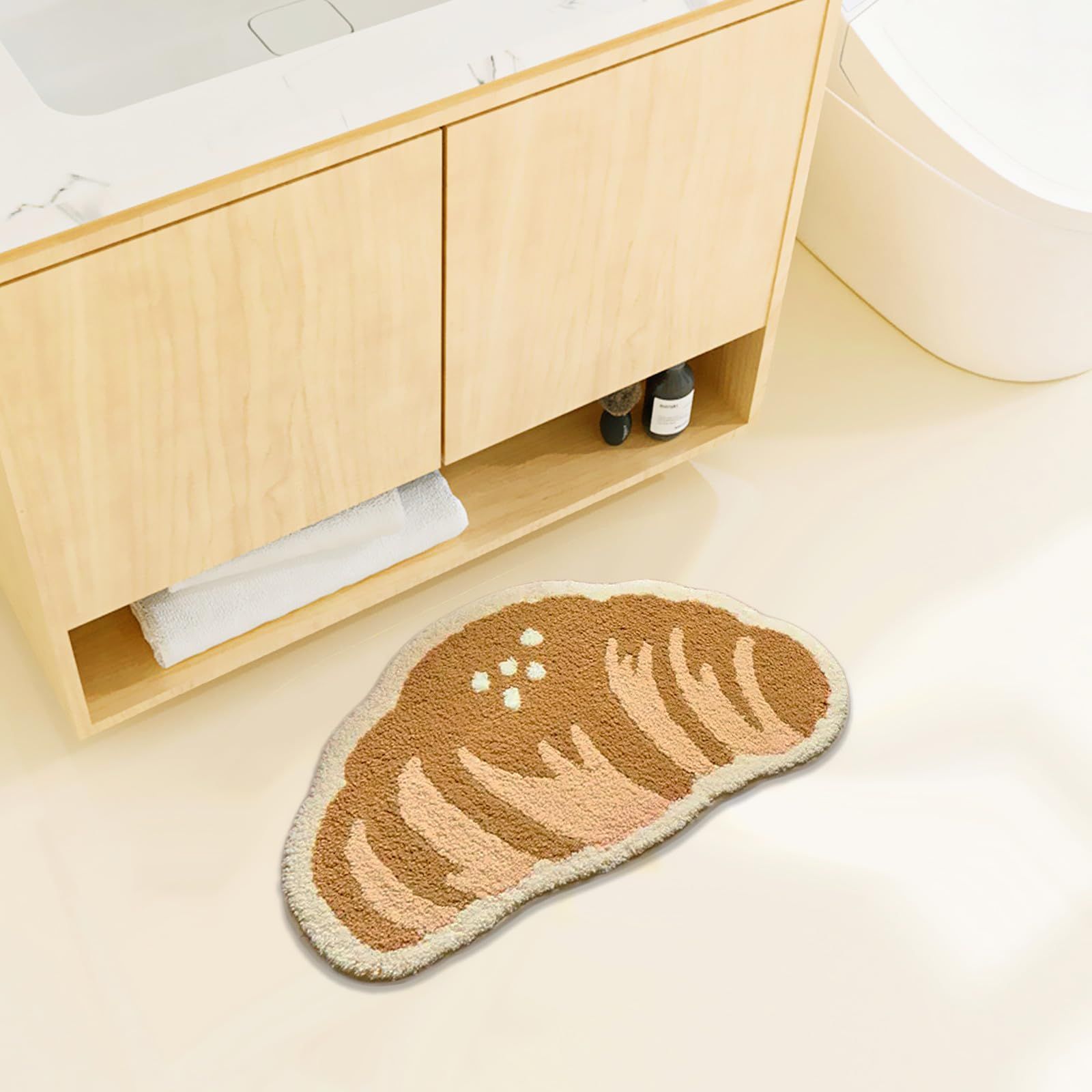Funny Bathroom Rugs Cute Croissant Shape Washable Accent Home Decoration Rugs for Sink, Bathroom, Bedroom, Kids Room 25''×16''