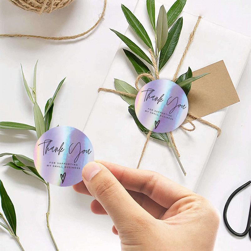 500 Thank You Stickers, Holographic Thank You Stickers for Small Business, Self-Adhesive & Waterproof Stickers