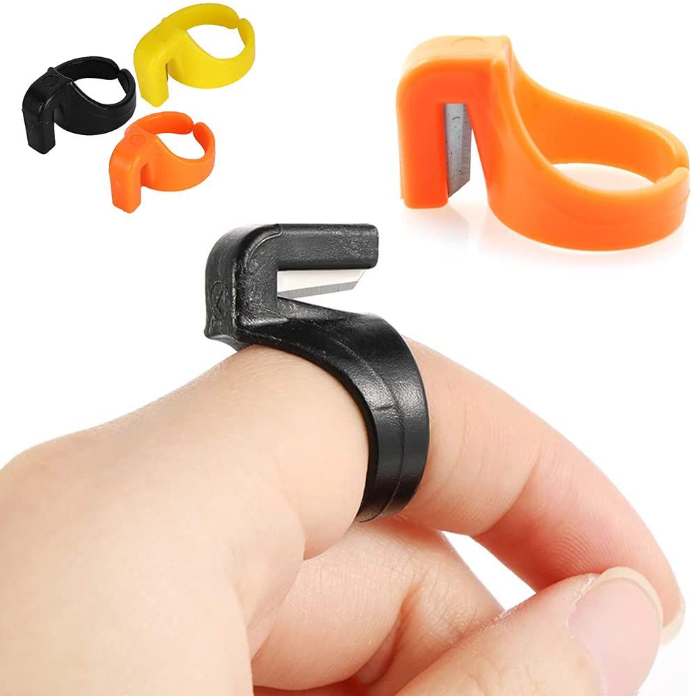 12 Pieces Sewing Thread Cutter Ring Finger Cutting Tool Plastic Thimble Suitable for Yarn Fishing Line