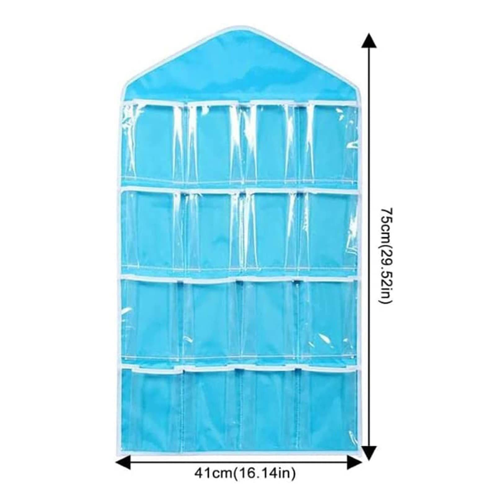 16 Clear Pockets Hanging Shoe Racks Holders Behind Door Durable Doors Shoe Storage Pockets for Closet Door for Home(Blue)