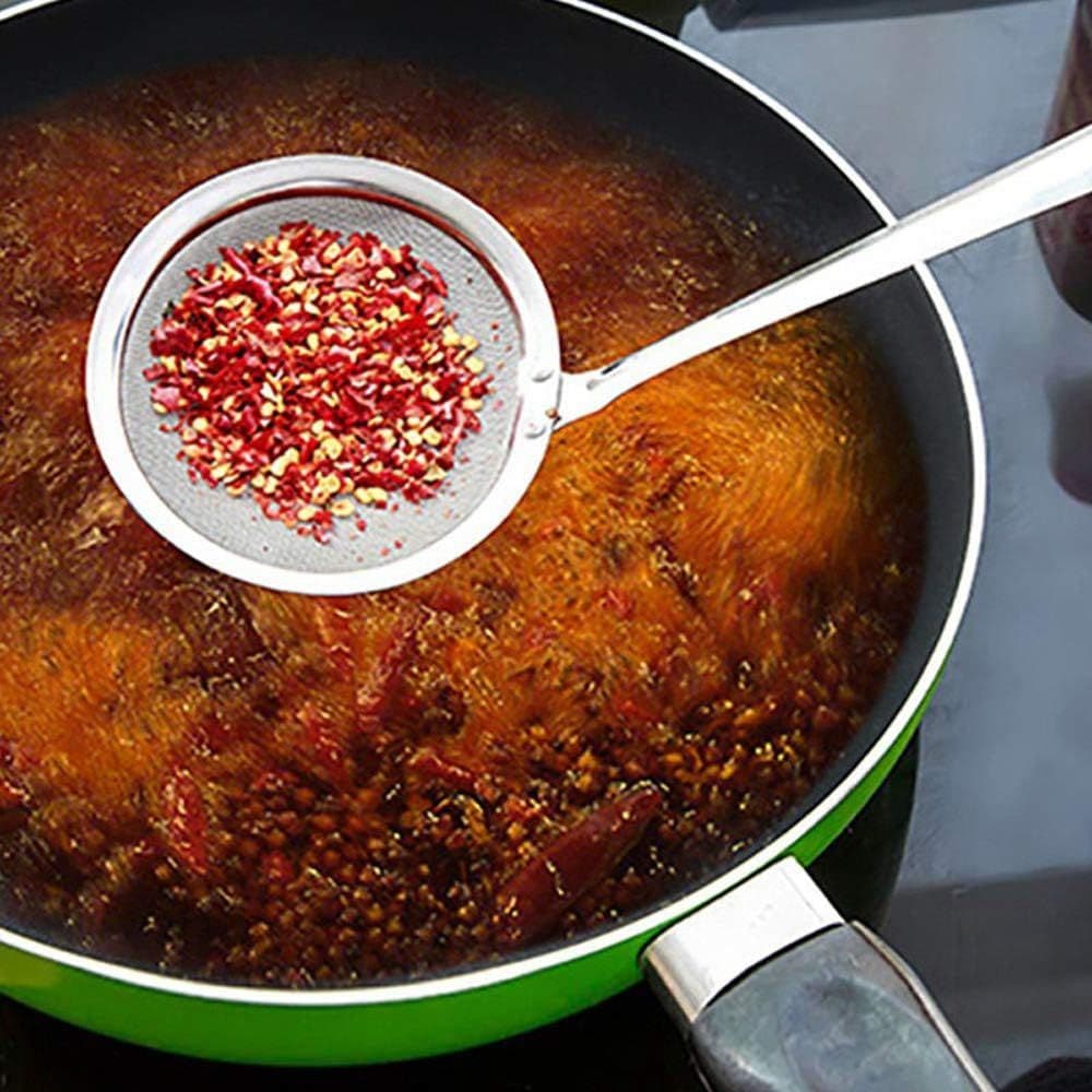 Fine Mesh Skimmer Spoon,Stainless Steel Cooking Oil Filter Strainer,Kitchen Cooking Mesh Food Strainer Ladle