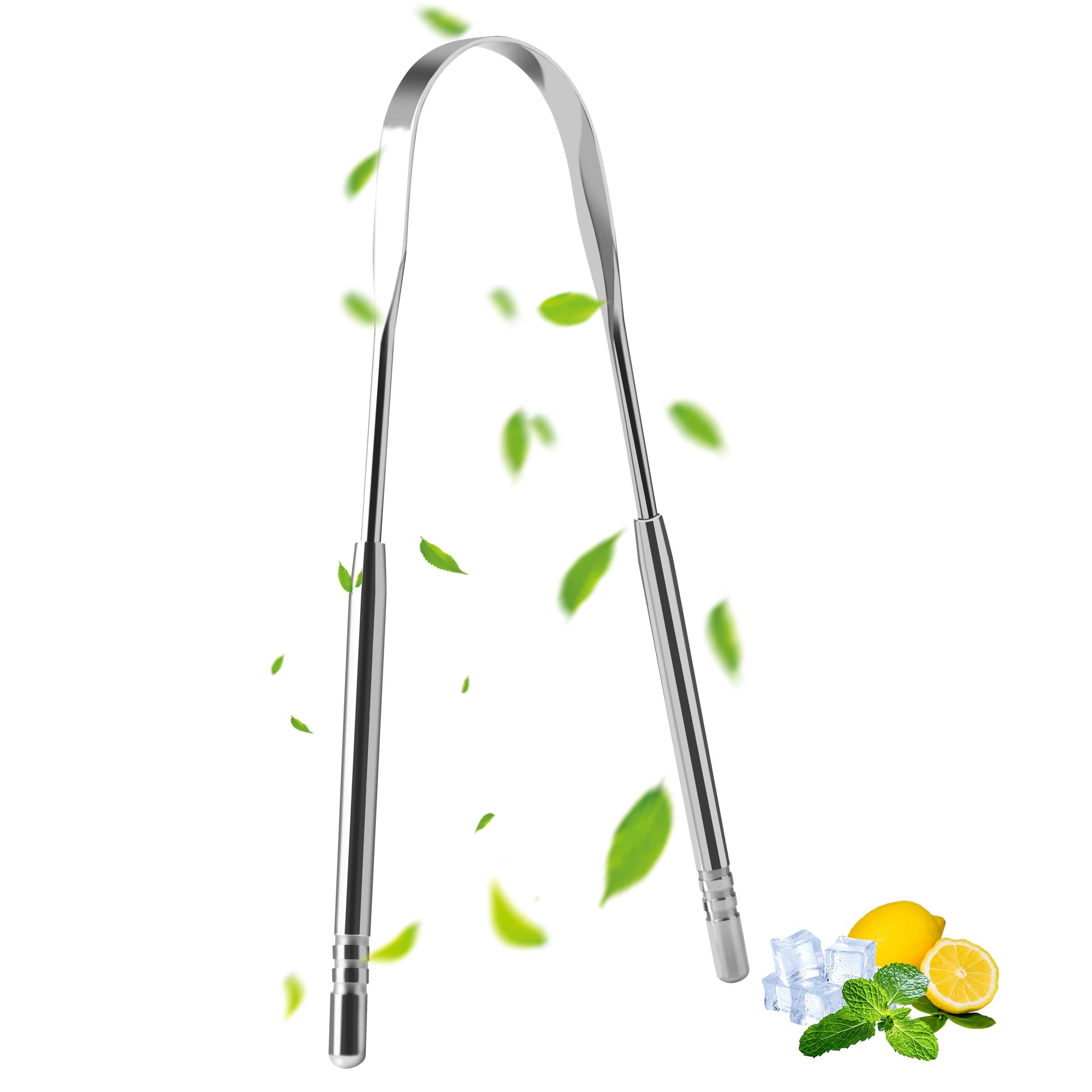 Tongue Scraper Reduce Bad Breath, Medical Grade Reusable Stainless Steel Cleaner, Healthy Oral Hygiene Brushes(Silver)