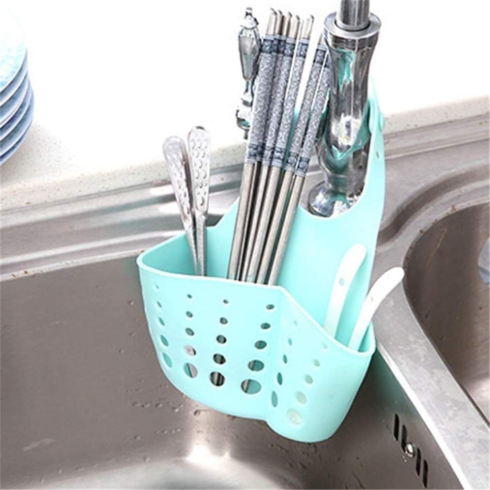 Kitchen Sink Sponge Holder Plastic Soap Holder Hanging Ajustable Strap Faucet, Drain Holes For Sanitary Drying(blue)