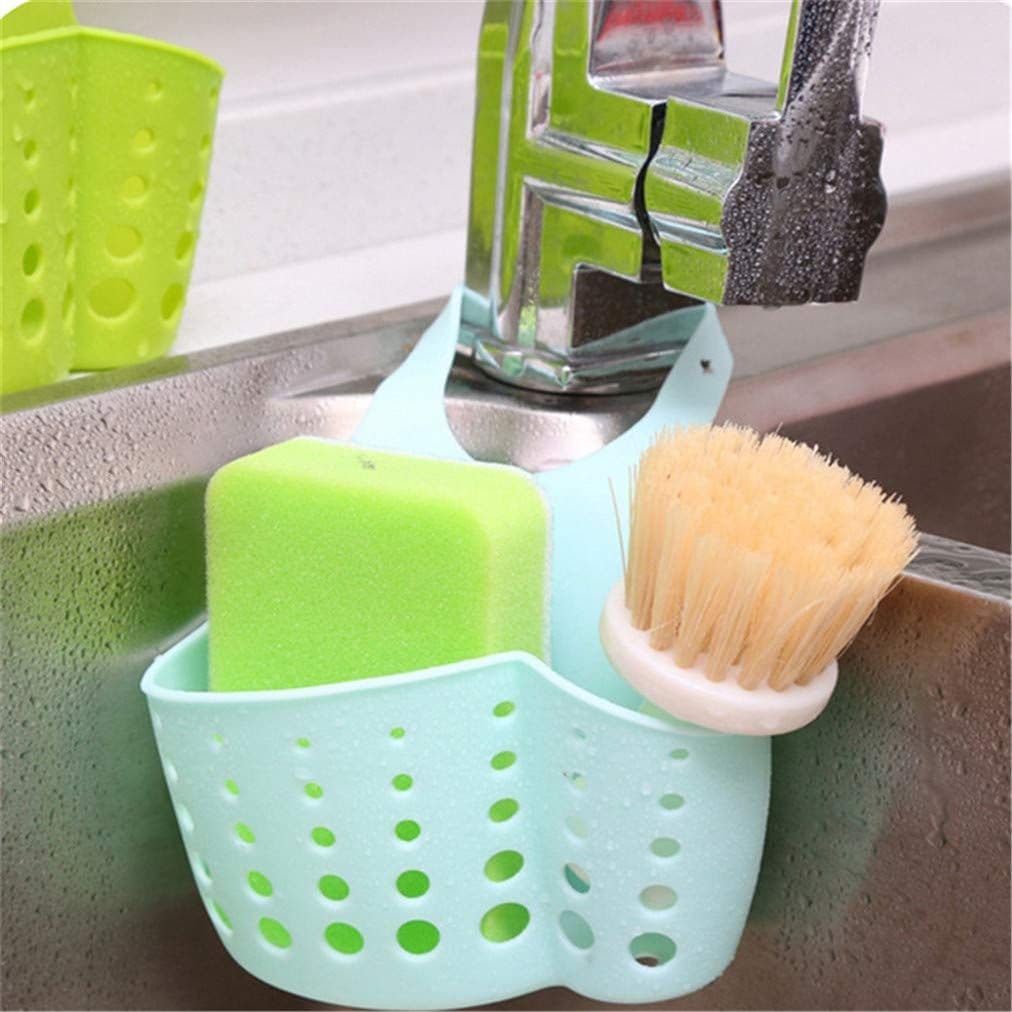 Kitchen Sink Sponge Holder Plastic Soap Holder Hanging Ajustable Strap Faucet, Drain Holes For Sanitary Drying(blue)