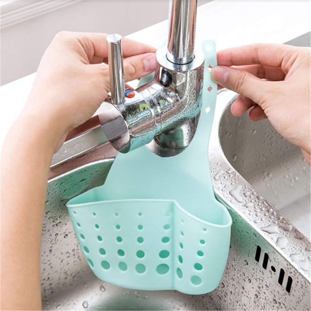 Kitchen Sink Sponge Holder Plastic Soap Holder Hanging Ajustable Strap Faucet, Drain Holes For Sanitary Drying(blue)