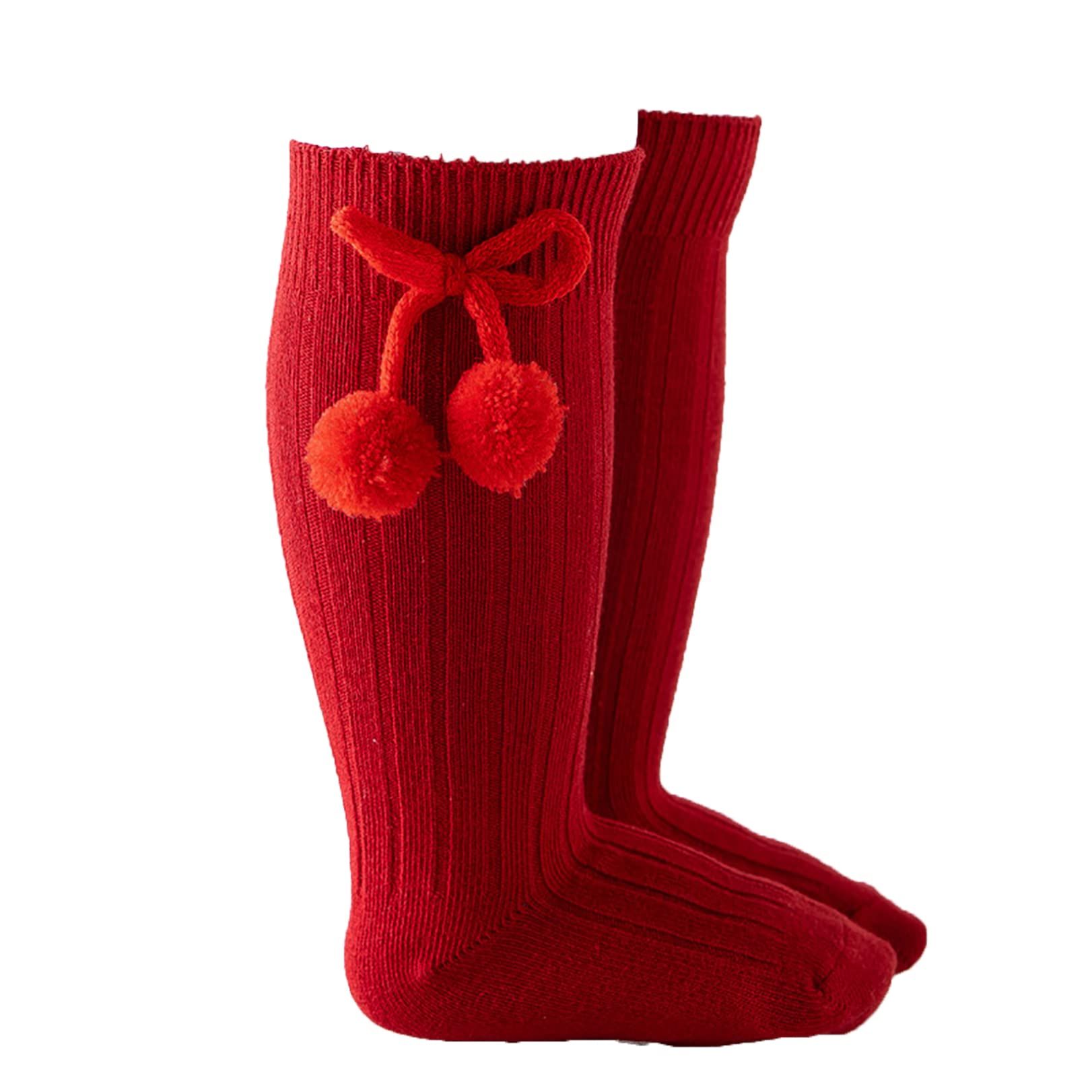 Knee-High Length Socks Kids Baby Girls Solid Sock Princess Stockings Toddler Mid-Calf Baby Care (Red, 2-3T)