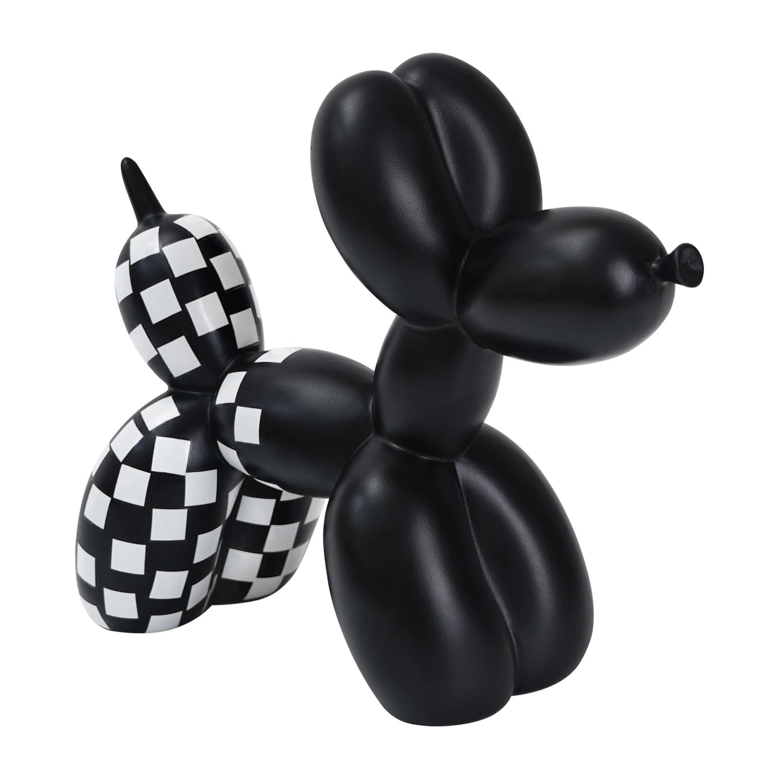 Black and White Checkered Racing Car Pattern Balloon Dog Statue Crafts Living Room Desktop Decorations,Handmade Modern