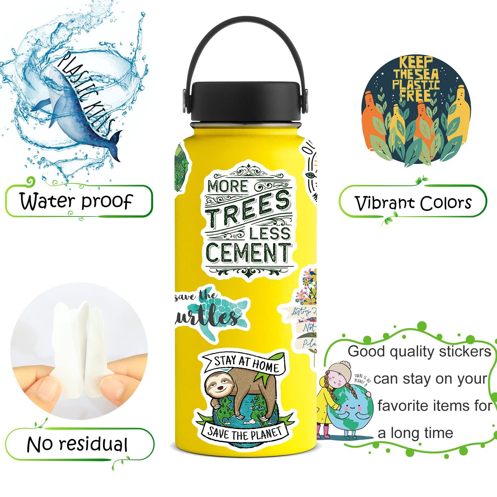 Stickers,50 PCS Aesthetic Earth Waterproof Stickers,Vinyl Stickers for Water Bottle,Laptop,Phone,Skateboard Stickers , Green