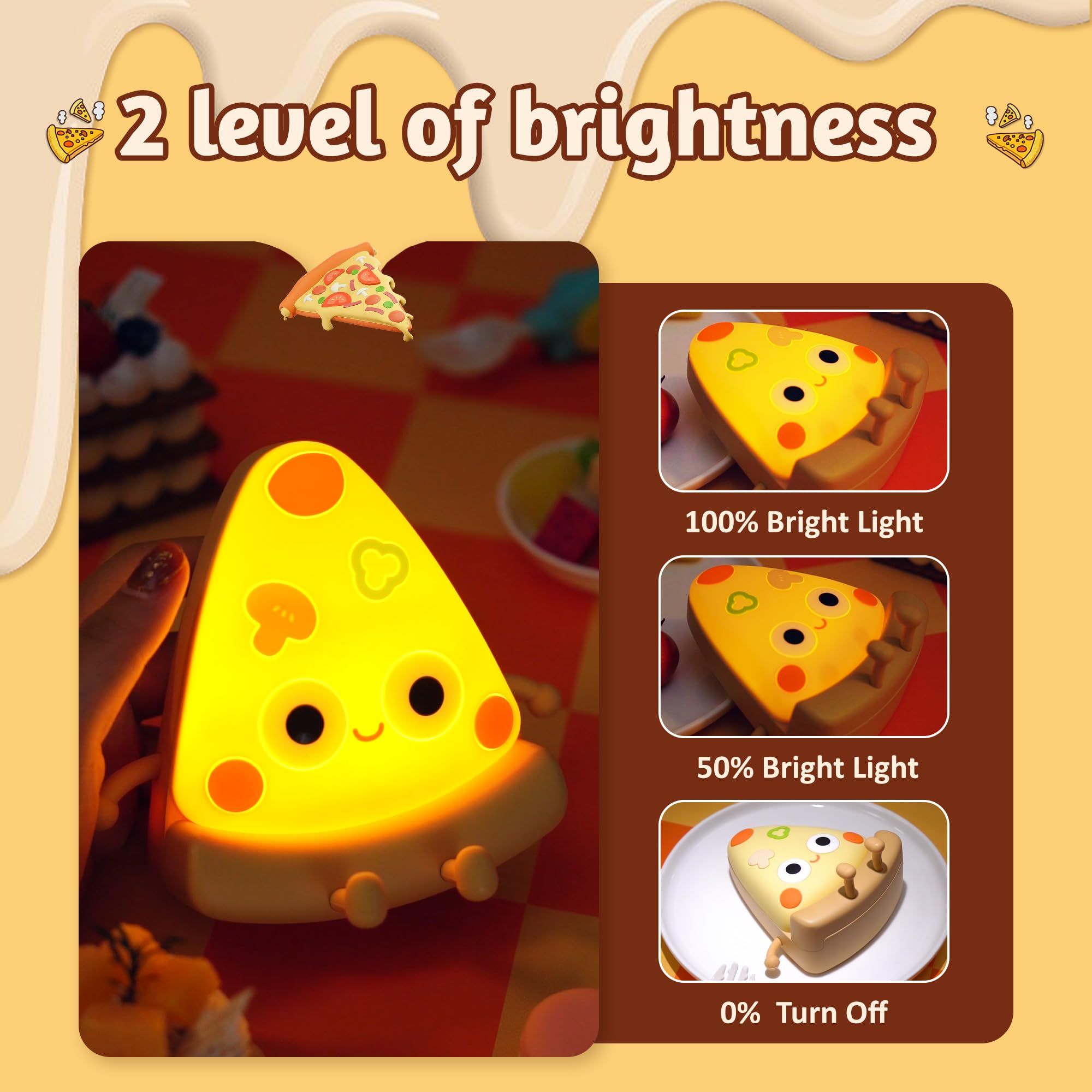 Cute Pizza Night Light, Soft Silicone Pizza LED Touch Lamp for Kid, Nursery Portable Nightlight with Dimmable Timer, Bedroom