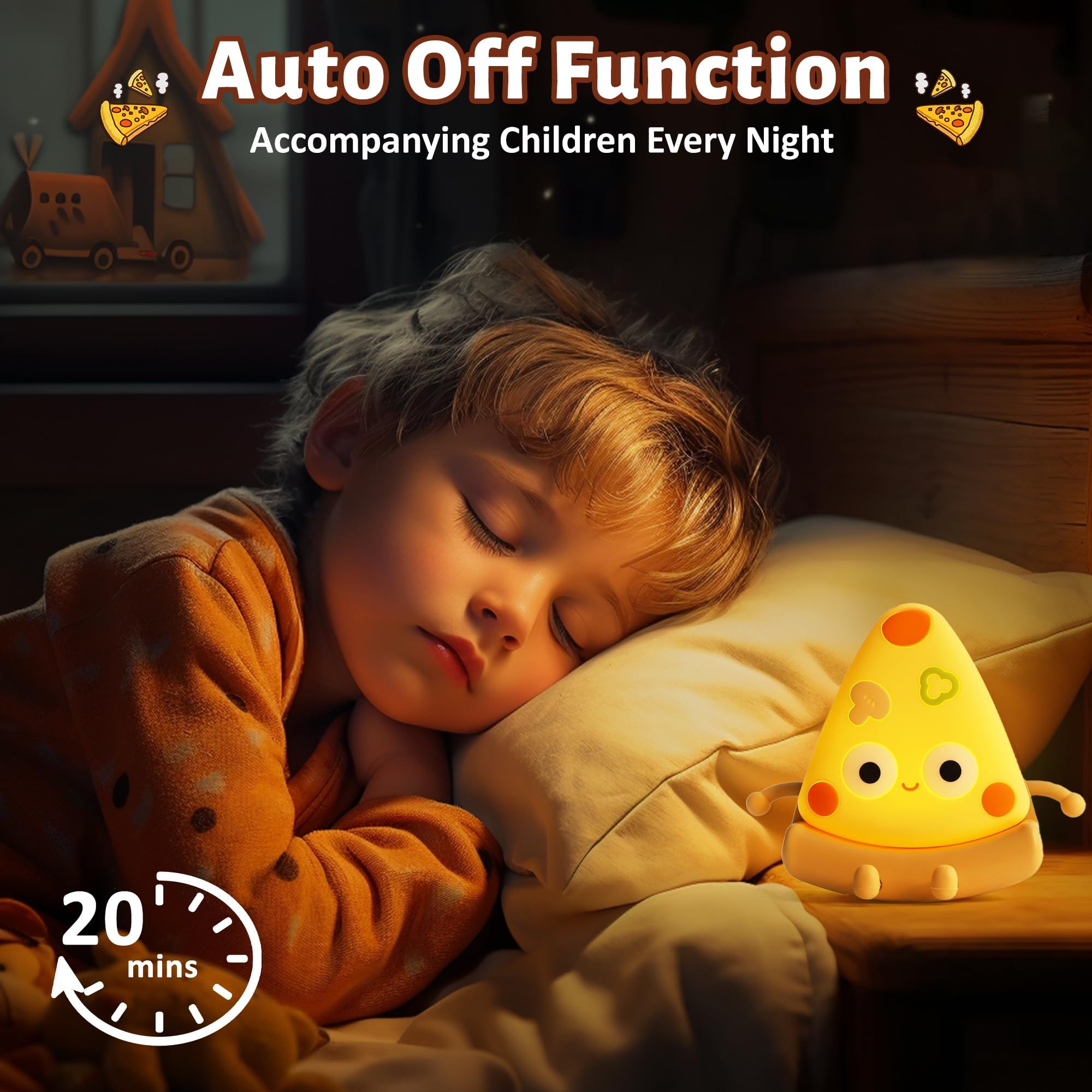 Cute Pizza Night Light, Soft Silicone Pizza LED Touch Lamp for Kid, Nursery Portable Nightlight with Dimmable Timer, Bedroom