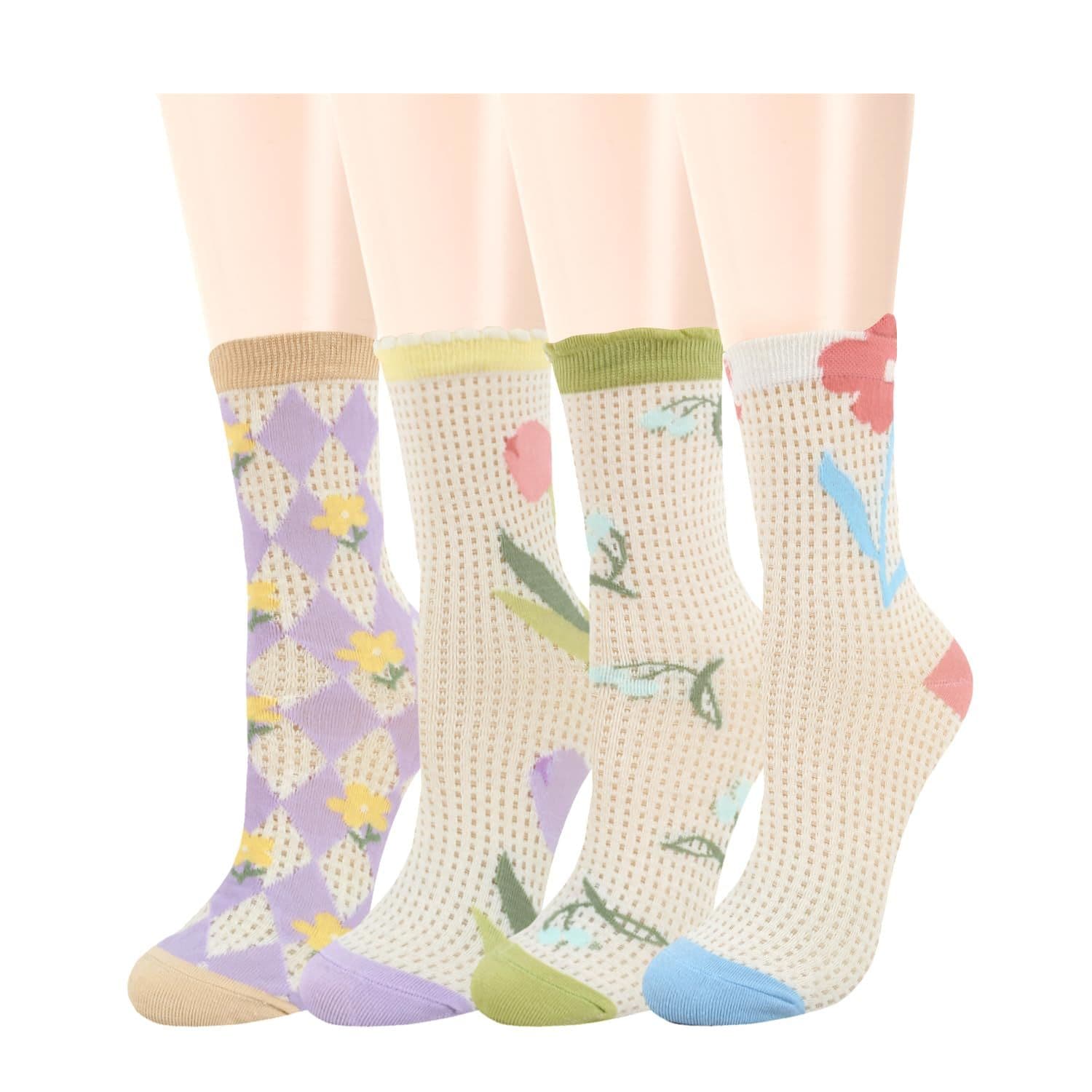 Novelty Crew Socks Funny Colorful Floral Animal Pattern Medium Size Cotton Women
