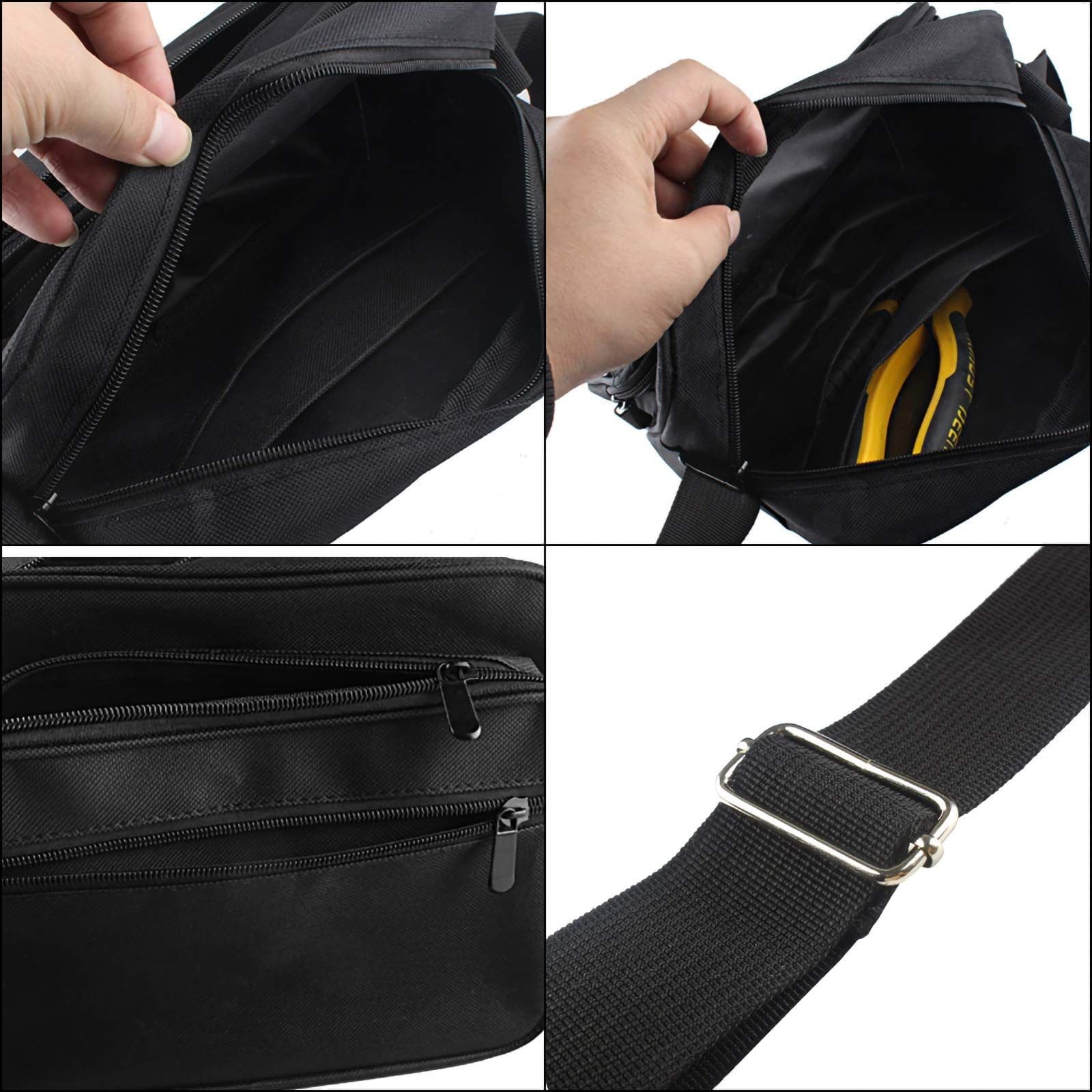 Canvas Tool Bag Multi-compartment Adjustable Shoulder Strap Black