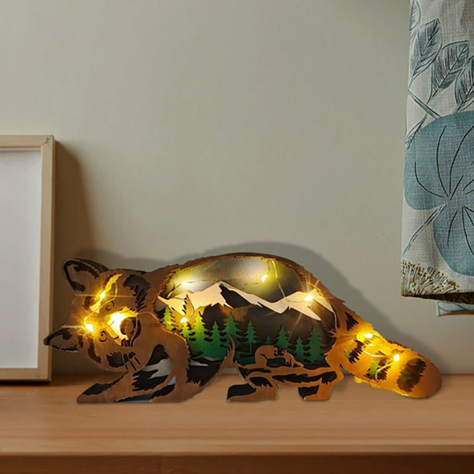 Wooden Forest Animals Decor,Rustic Decor Wall Decorations Mountain Decor for Bedroom Living Room Table Decorative (Raccoon)