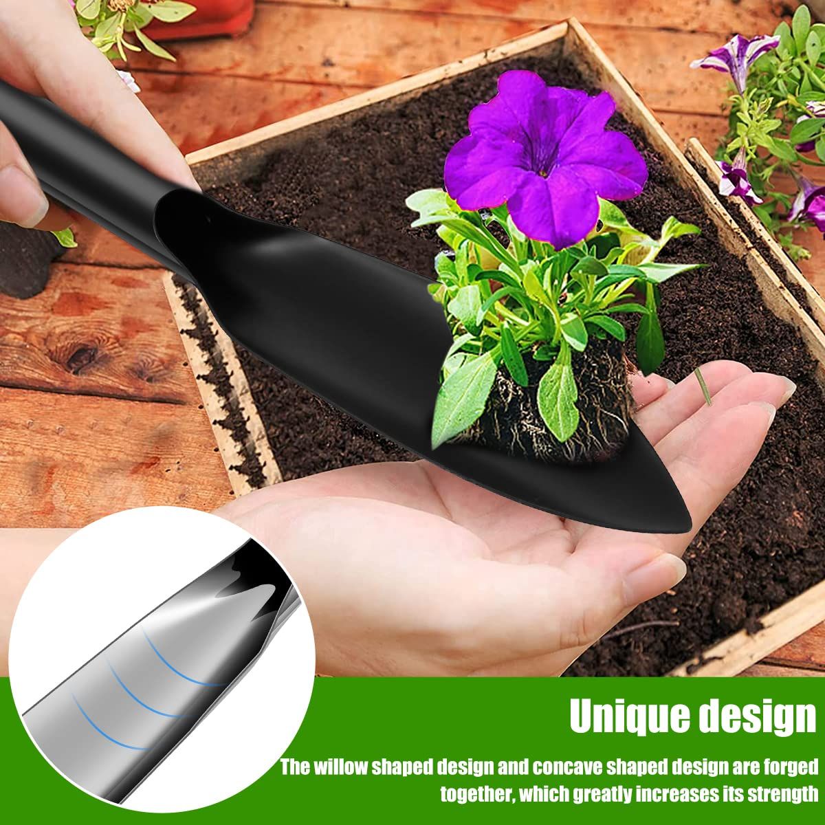 4Pcs Gardening Shovels Set Heavy-Duty Transplanter Trowel Pointed and Flat Gardening Shovels Portable Gardening Soil Scoop