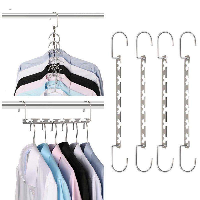 Space Saving Hangers Metal Hanger Magic Cascading Hanger Closet Clothes Organizer Multi functional folding clothes hanger(4 Pack)