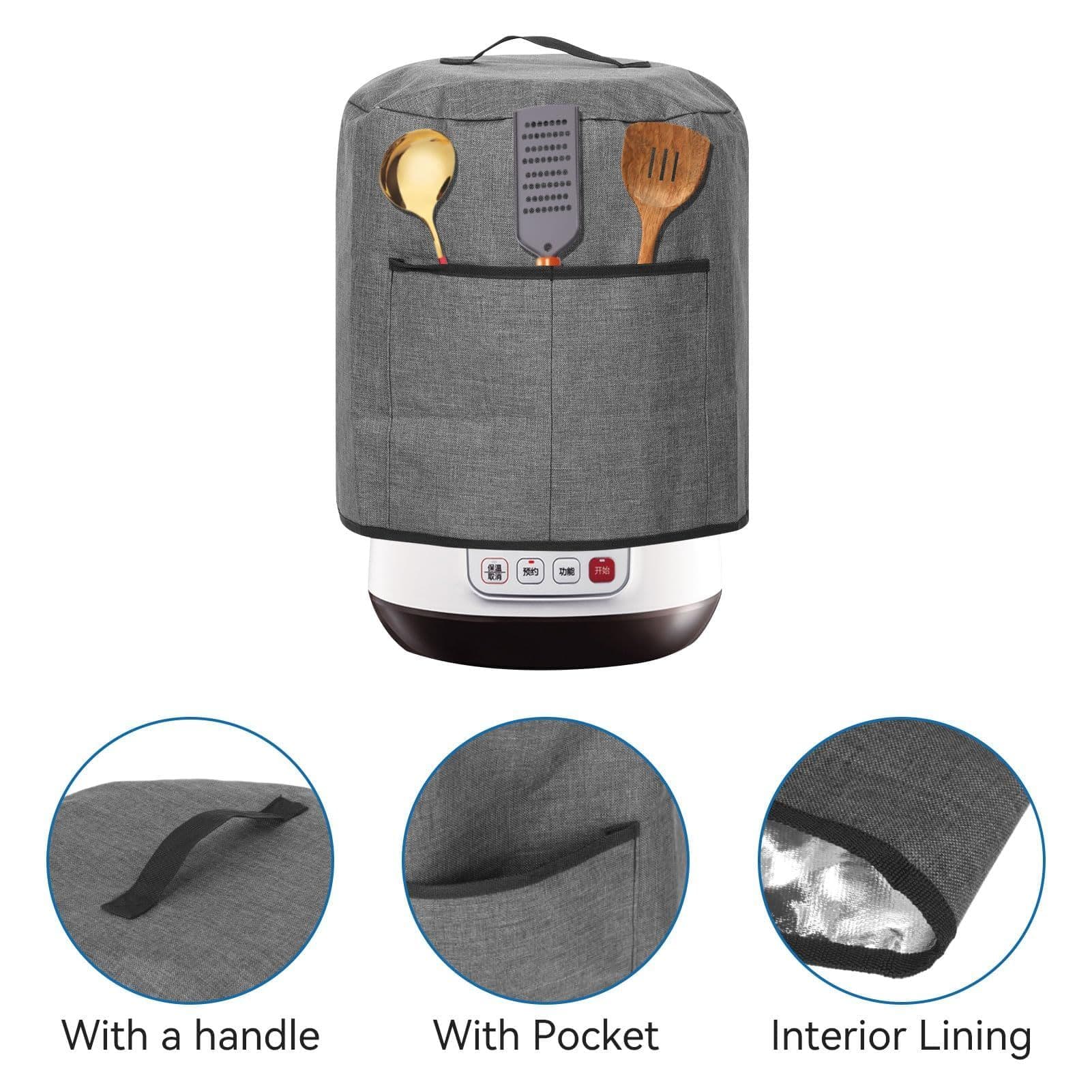 Air Fryer Cover Dust Cover, Round Protective Cover Bag with 2 Pocket and Handle for Electric Pressure Cooker /rice Cooker (Black)