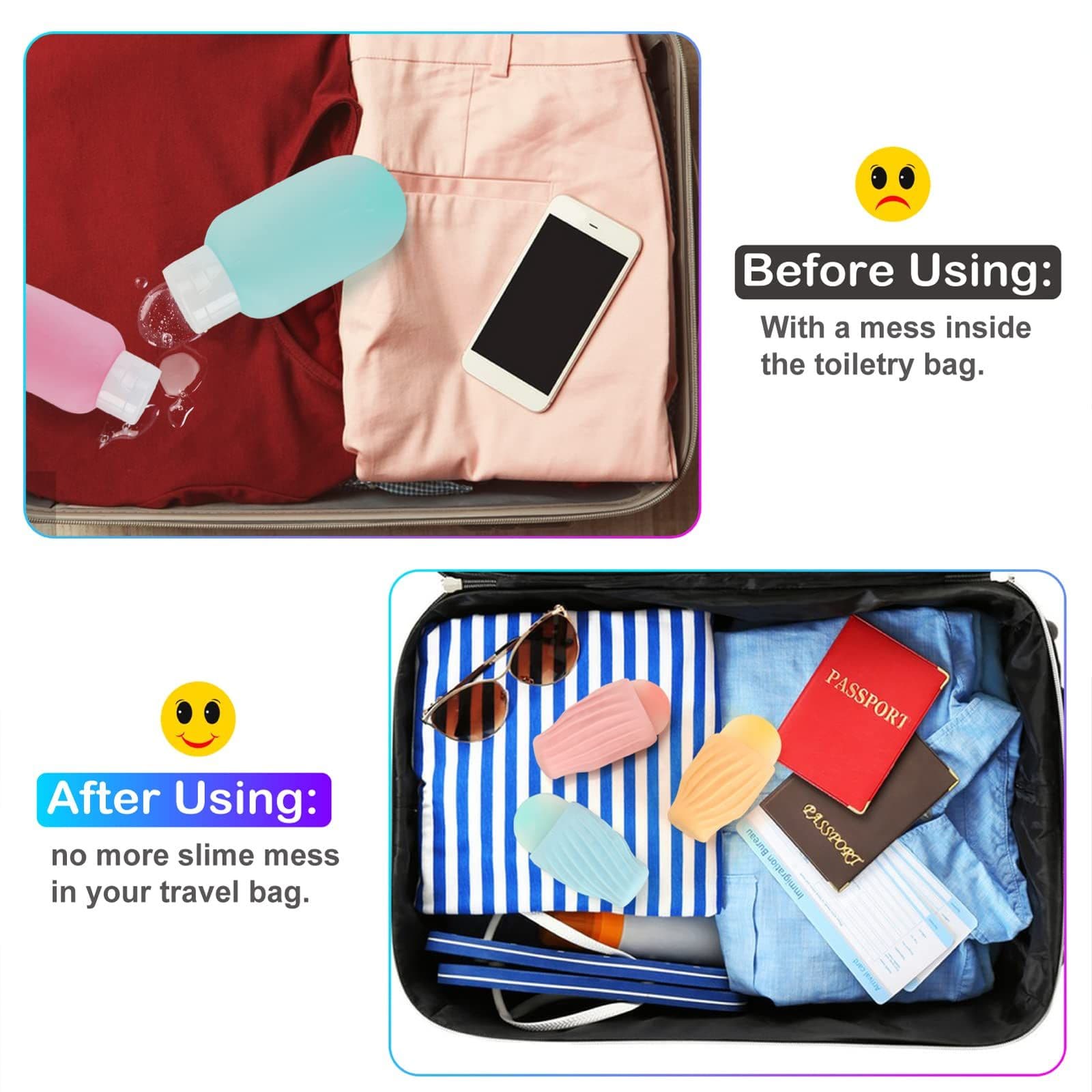4 Pack Elastic Sleeves for Leak Proofing Travel, Leak Proof Sleeves for Travel Container in Luggage, Reusable Accessory