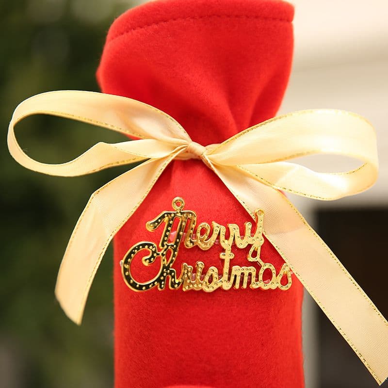 4 PCS Wine Bottle Gift Bags Christmas Decoration Non-woven Fabric Red