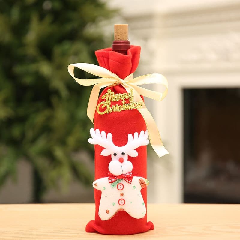 4 PCS Wine Bottle Gift Bags Christmas Decoration Non-woven Fabric Red
