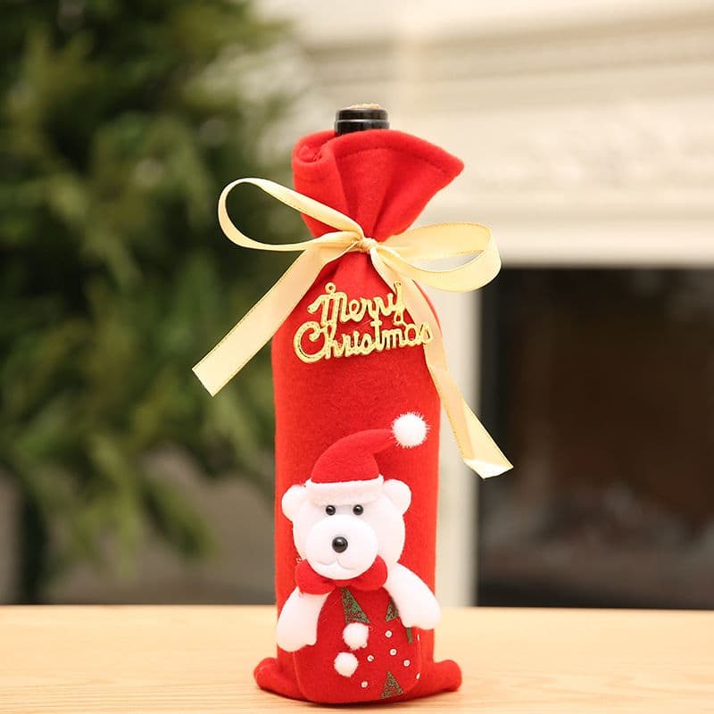 4 PCS Wine Bottle Gift Bags Christmas Decoration Non-woven Fabric Red