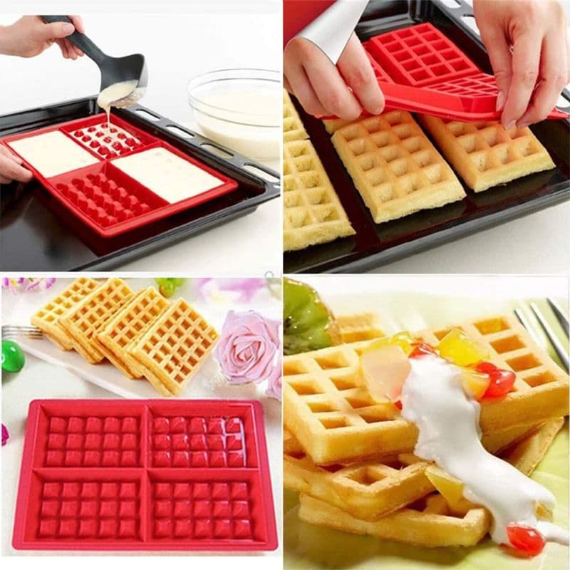 Silicone Waffle Mold Nonstick Flexible Baking Tray Heat Resistant Rectangle for Waffles Chocolate Cake 2 Piece