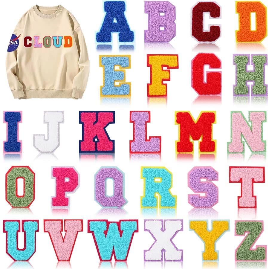26Pcs Letter Patch on,on Varsity Letter Patch, Varsity Alphabet A-Z Patch Patches for Jackets,DIY Supplies Mix Colorful