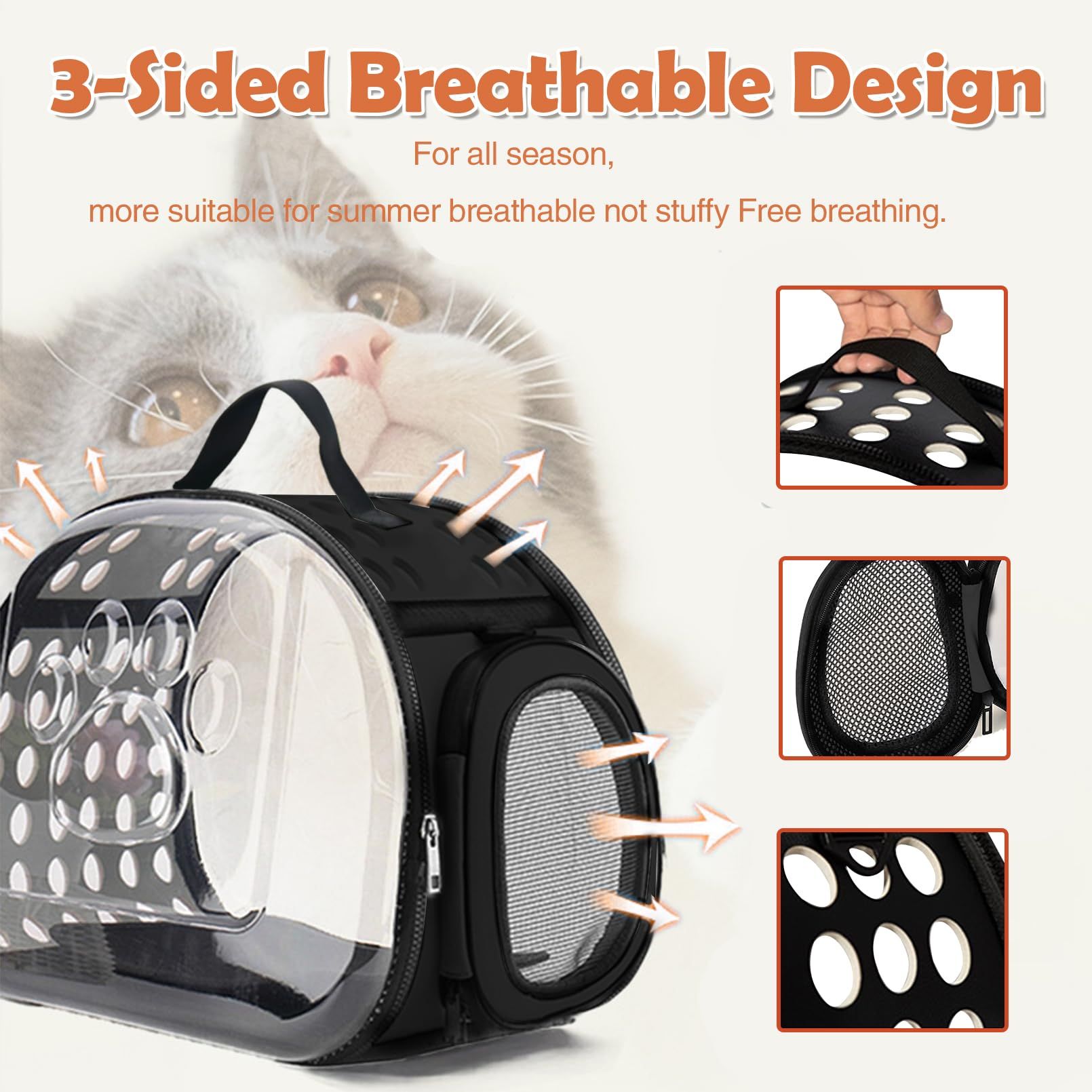Transparent Cat Carrier Portable Small Cat Carried Bag Foldable Soft-Sided Pet Carriers for Kitten Small Dog Travel (Apricot)