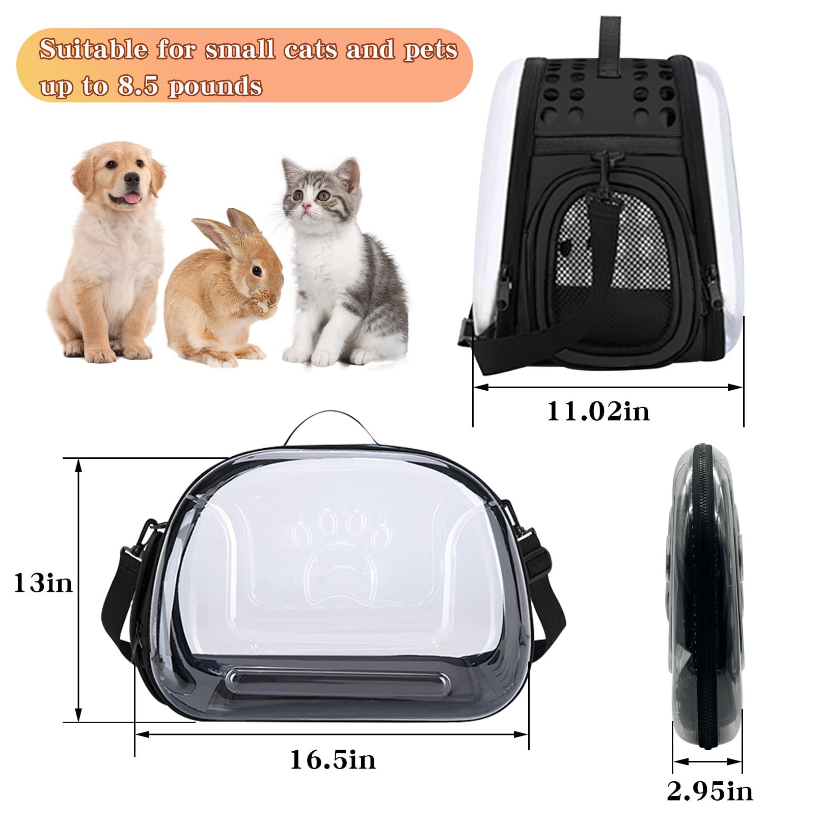 Transparent Cat Carrier Portable Small Cat Carried Bag Foldable Soft-Sided Pet Carriers for Kitten Small Dog Travel (Apricot)
