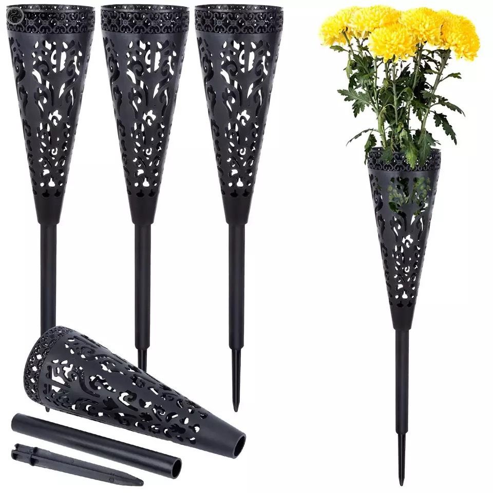 4 pcs Grave Vase,Memorial Floral Vase, Cemetery Grave Cone Flower Holder,Vase with Spike for Grave Decorations