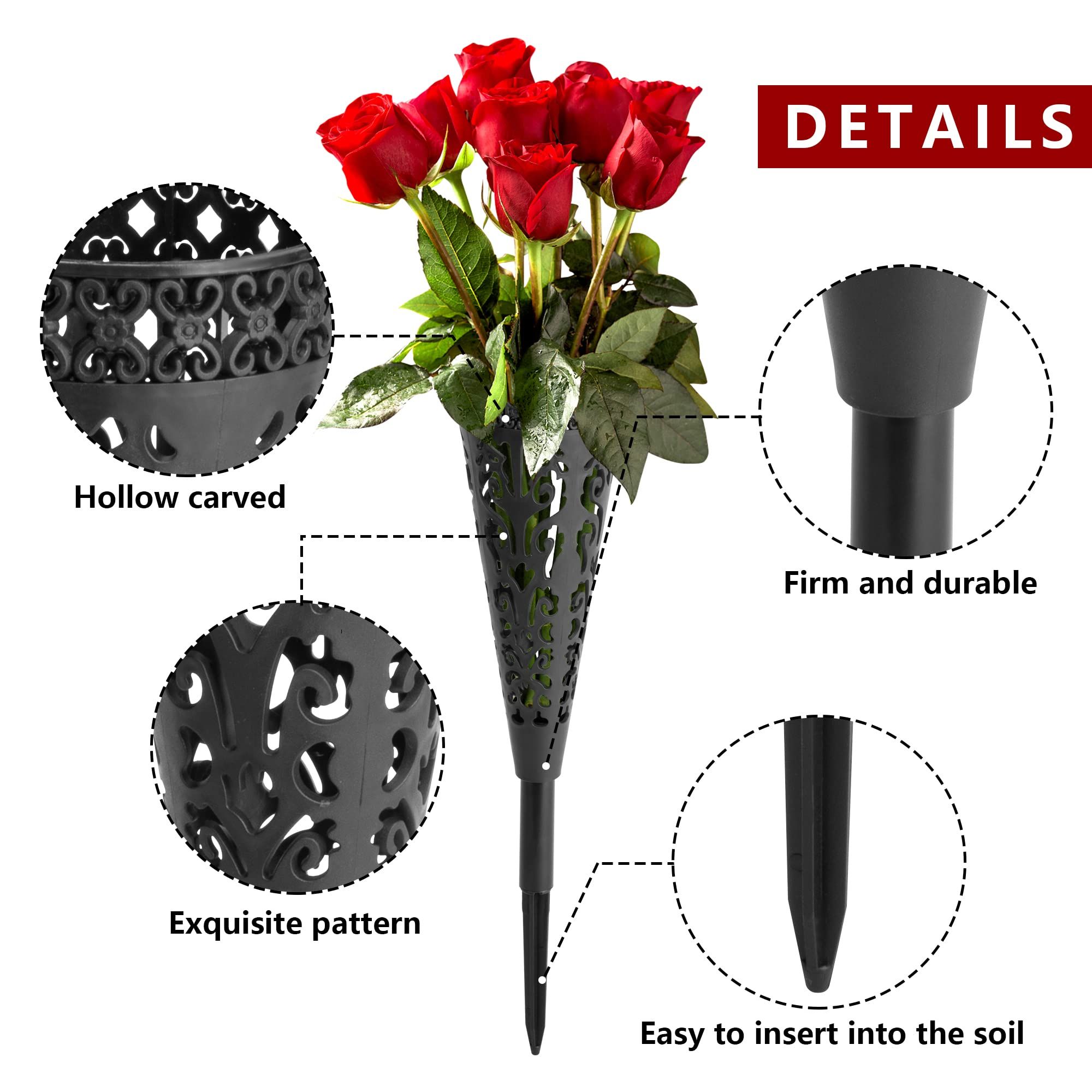 4 pcs Grave Vase,Memorial Floral Vase, Cemetery Grave Cone Flower Holder,Vase with Spike for Grave Decorations
