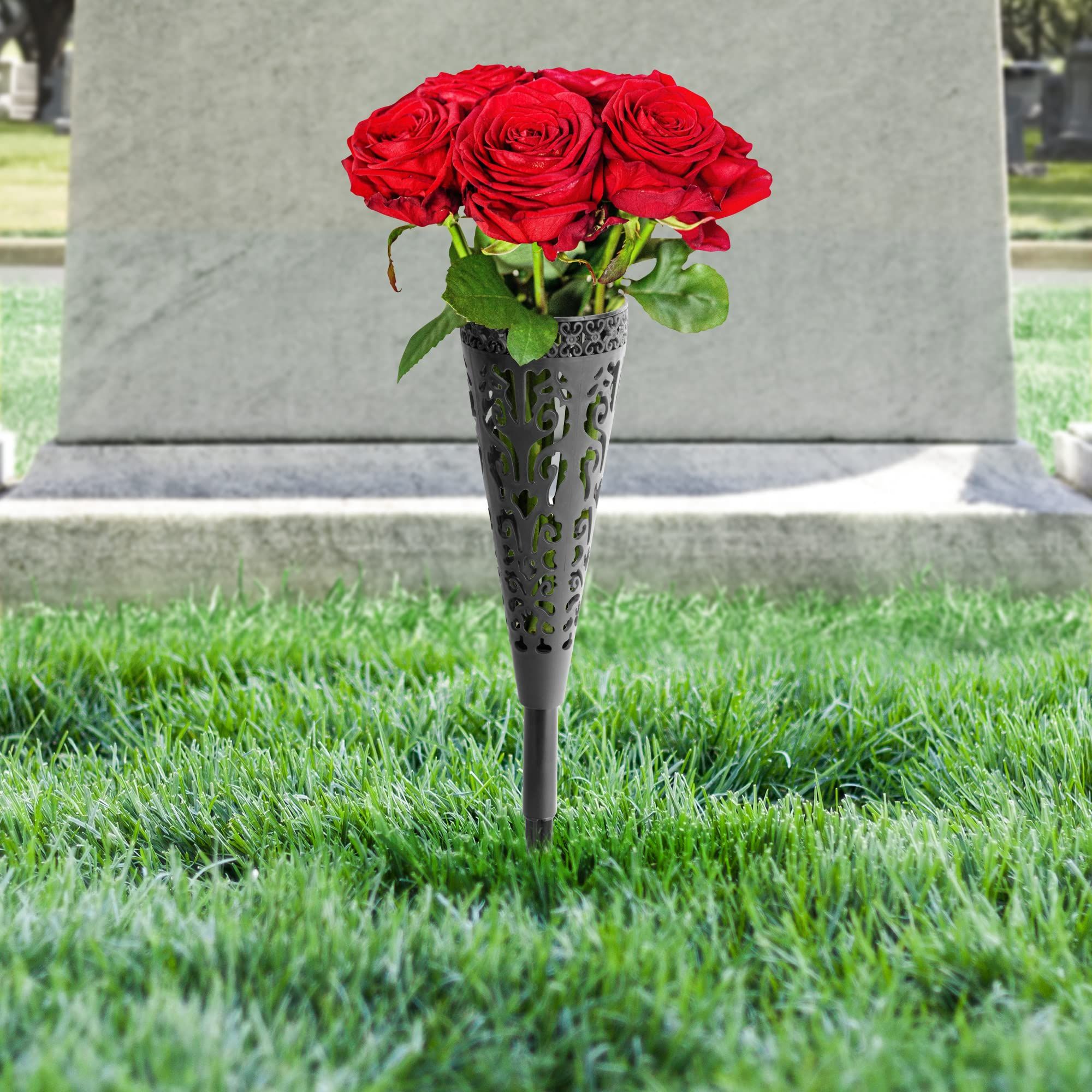 4 pcs Grave Vase,Memorial Floral Vase, Cemetery Grave Cone Flower Holder,Vase with Spike for Grave Decorations