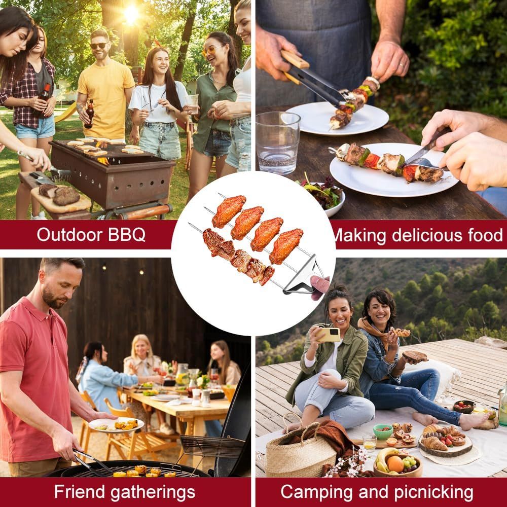 3 Way Grill Skewers,Household Semi-Atuo Stainless Steel Skewers With Push Bar,Reusable Metal Grilling Skewers